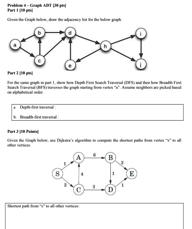 SOLVED: Problem 4 - Graph ADT [30 pts] Part 01 [10 pts] Given the Graph ...