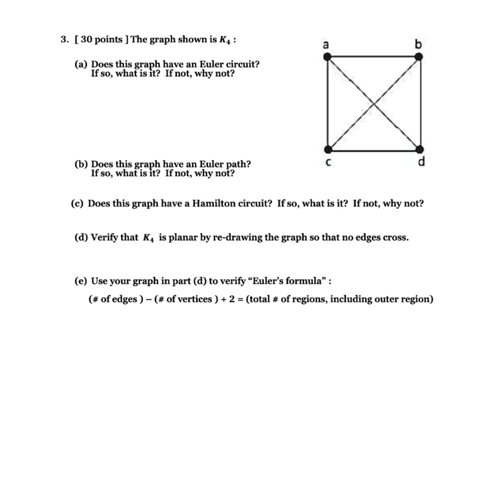 VIDEO solution: 3. [30 points] The graph shown is K4: (a) Does this ...