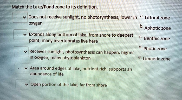 SOLVED: Match the Lake/Pond zone to its definition: Does not receive