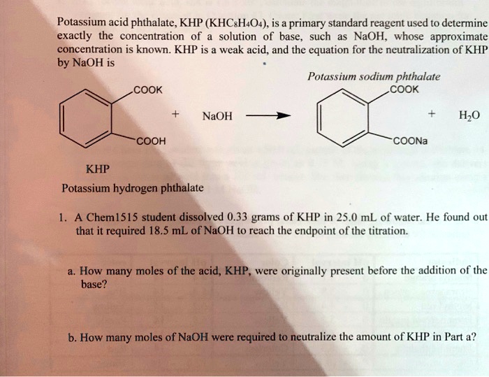 Potassium Acid Phthalate Khp Khch4o4 Is A Primary Standard Reagent Used ...