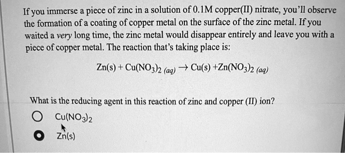 Reaction of zing and 2025 copper ii nitrate solution