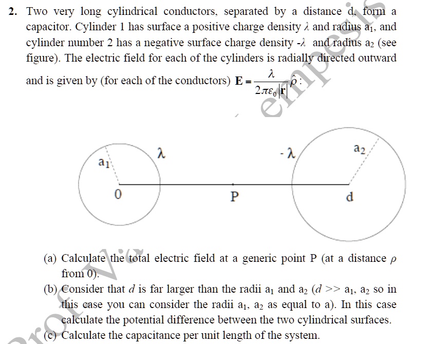 SOLVED Two very long cylindrical conductors separated by distance foiz