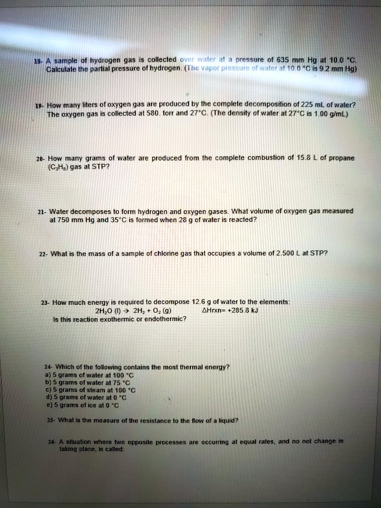 SOLVED: sample of hydrogen gas is collecled 0'eTwaler al nressure 0f ...