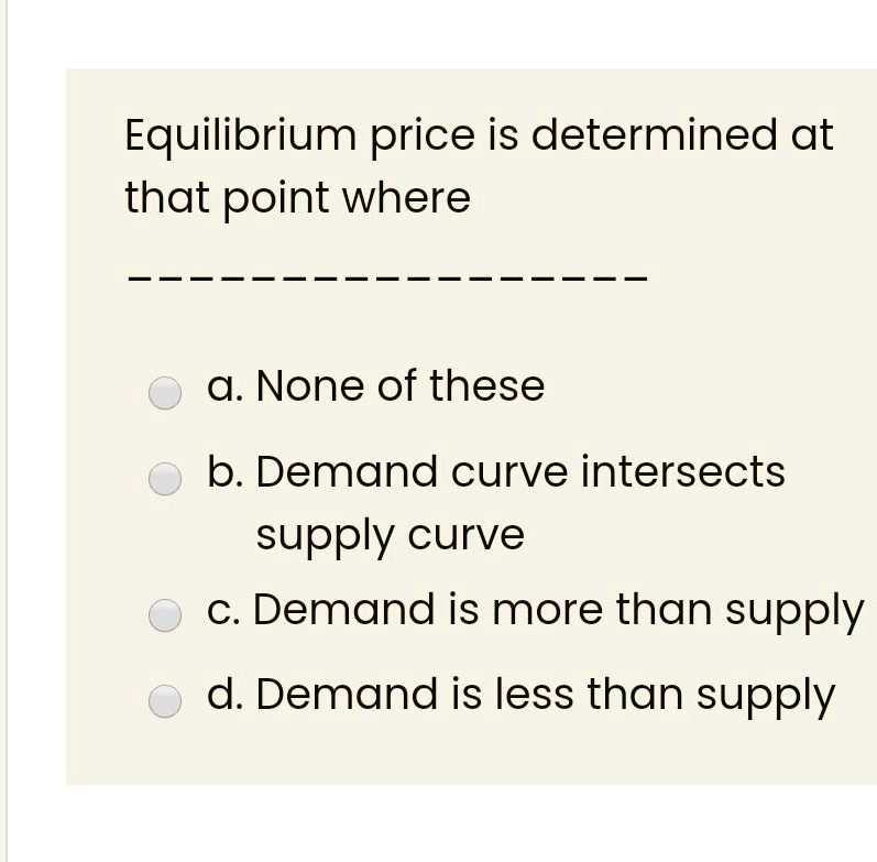 SOLVED Equilibrium price is determined at that pointwhere a.None of