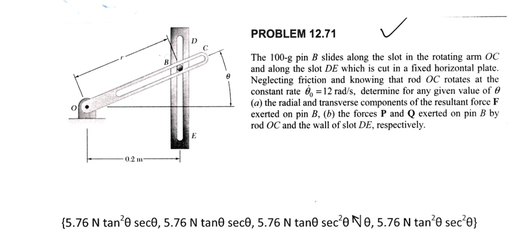 SOLVED: PROBLEM 12.71 The 100-g Pin B Slides Along The Slot In The ...