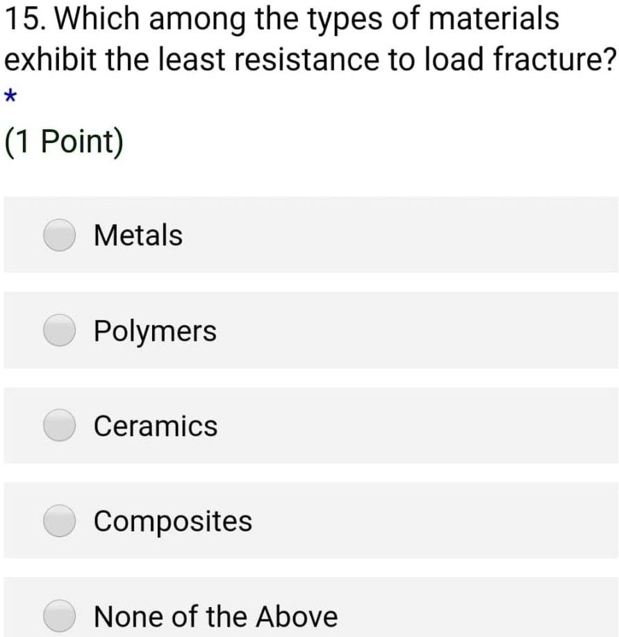 SOLVED:15. Which among the types of materials exhibit the least ...