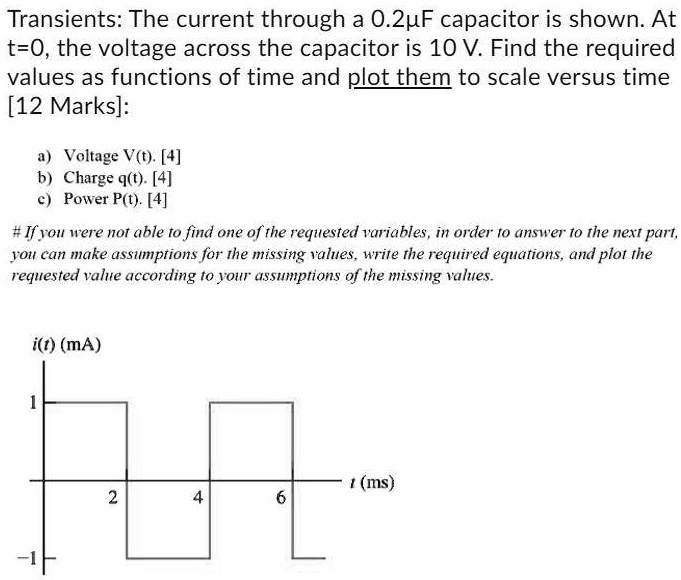 SOLVED Transients The current through a 0.2Î¼F capacitor is shown. At t=0, the voltage across