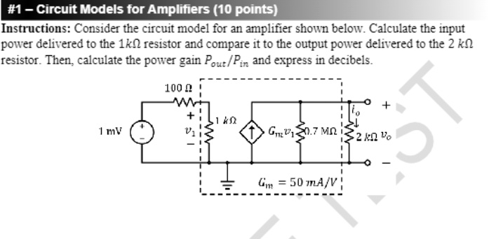 SOLVED: Instructions: Consider the circuit model for an amplifier shown ...