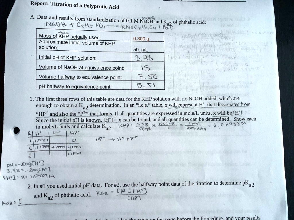 SOLVED Report Titration of a Polyprotic Acid A. Data and results from