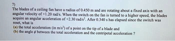 SOLVED:The blades ofa ceiling fan have radius of 0.450 m and are ...