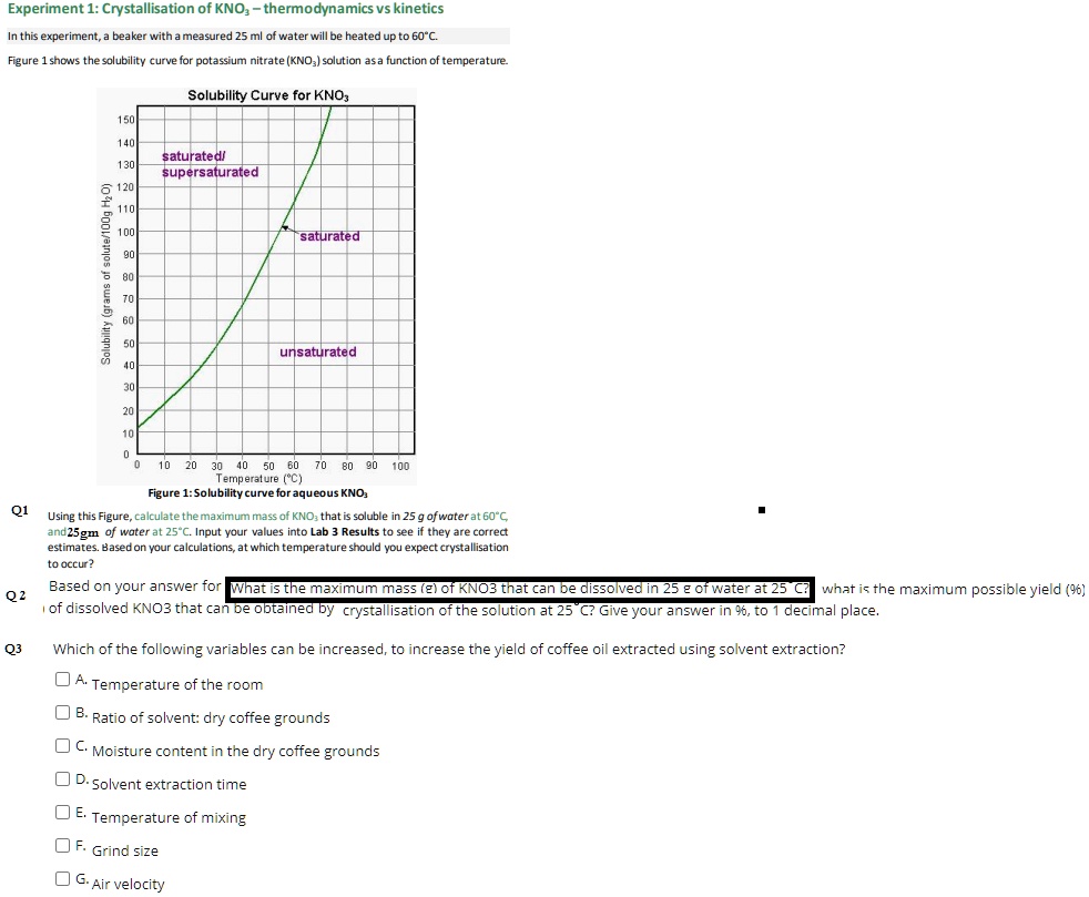 SOLVED Experiment1Crystallisation of KNO,thermodynamicsvs In this experiment, a