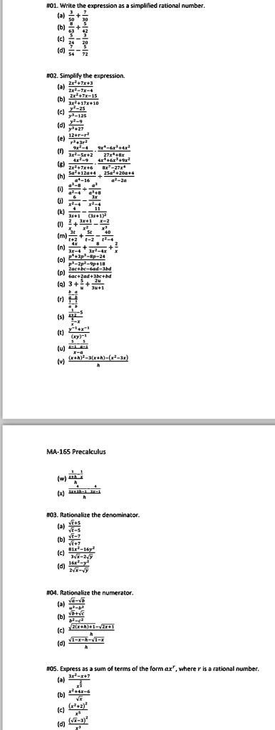 01 write the expression as a simplified rational number a 350 730 b 863 542 c 524 320 d 754 572 02 simplify the expression a 2x2 7x 32x2 7x 4 b 2x2 7x 153x2 17x 10 c y2 25y3 125 d y2 9y3 27  80396