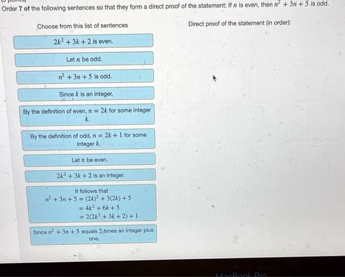 Direct proof of the statement: If n is even, then n + 3n + 5 is odd ...