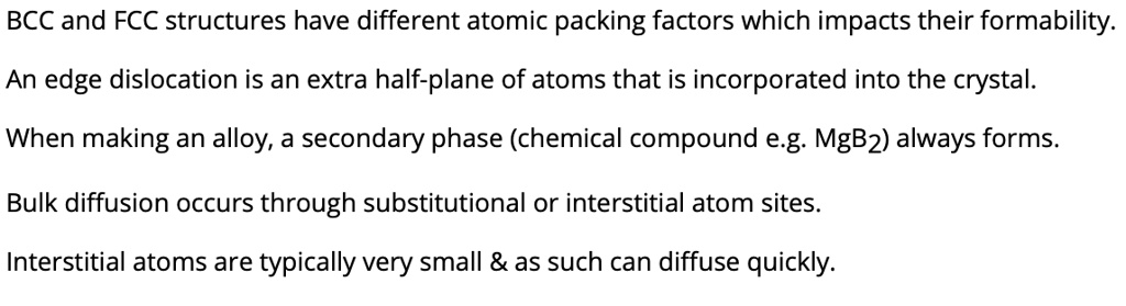 Edge Formability Which one of these is not correct? BCC and FCC structures have ...