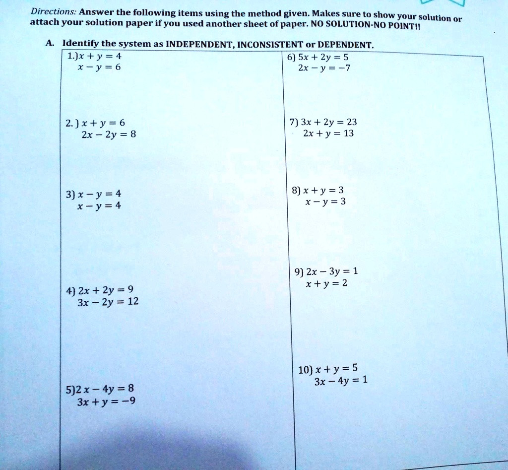 Solved Pls Help Po Sa Akin Quick Directions Answer The Following Items Using The Method Given Makes Sure To Show Your Attach Your Solution Paper If You Used Another Sheet Of Paper No
