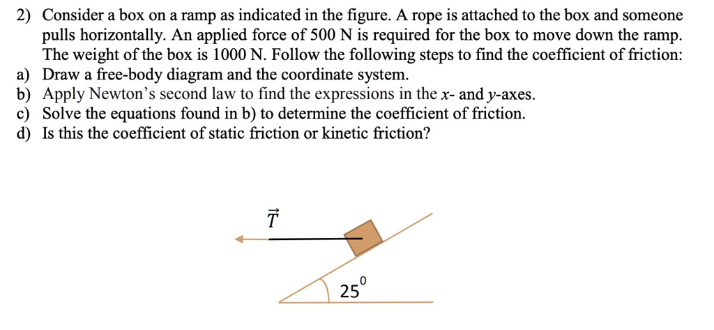 SOLVED: 2) Consider a box on a ramp as indicated in the figure. A rope ...