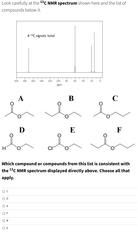 Solved Look Carefully At The 13c Nmr Spectrum Shown Here And The List Of Compounds Below It 4 6022