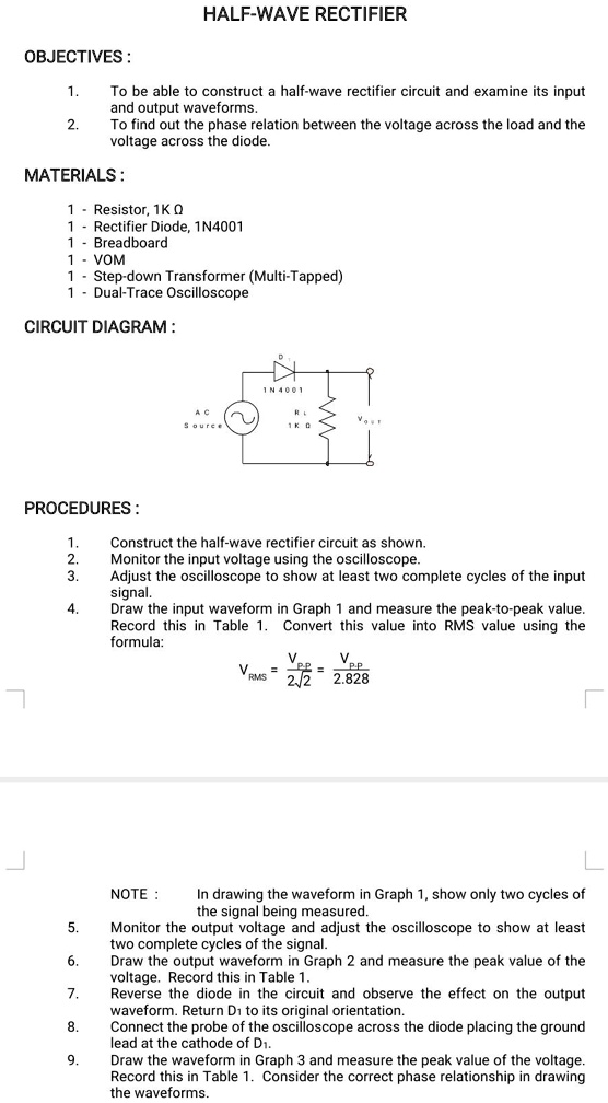 Solved: Half-wave Rectifier Objectives To Be Able To Construct A Half 