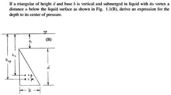 If a triangular of height d and base b is vertical and submerged in ...
