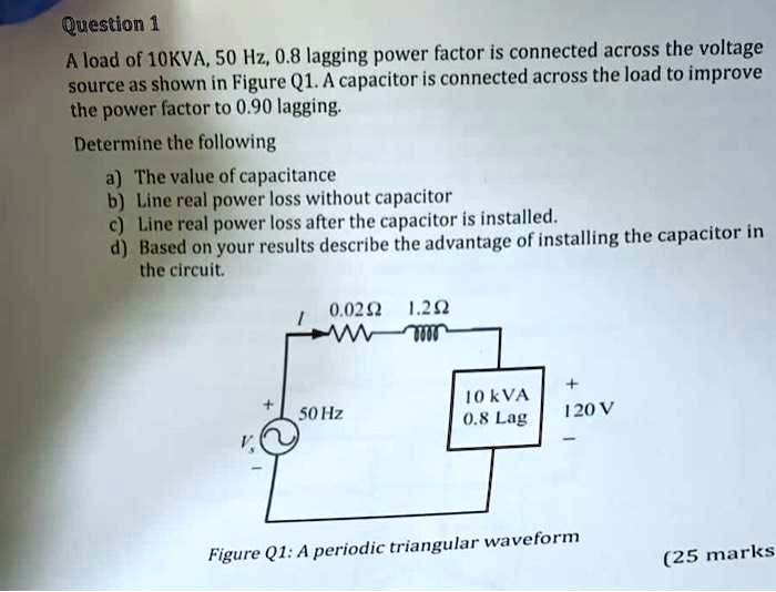 SOLVED A load of 10 kVA, 50 Hz, 0.8 lagging power factor is connected across the voltage source