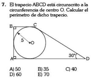 SOLVED: El trapecio ABCD esta circunscrito a la circunferencia de ...