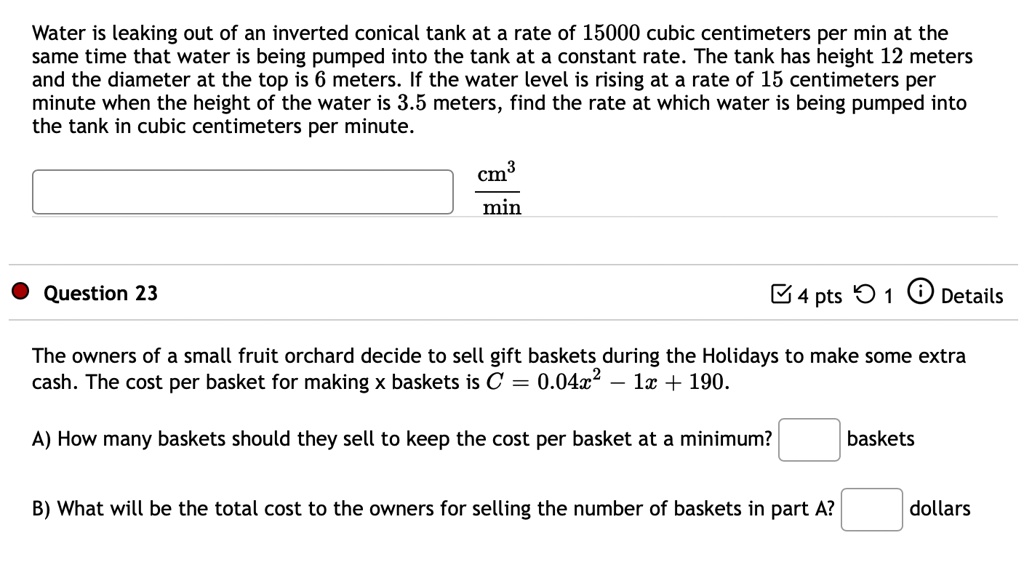 SOLVED Water is leaking out of an inverted conical tank at a rate of