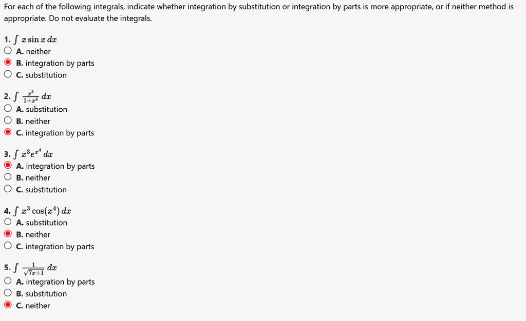 SOLVED: For each of the following integrals, indicate whether ...