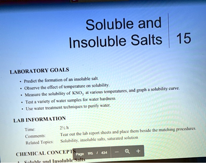 VIDEO solution Soluble and Insoluble Salts 15 LABORATORY GOALS Predict