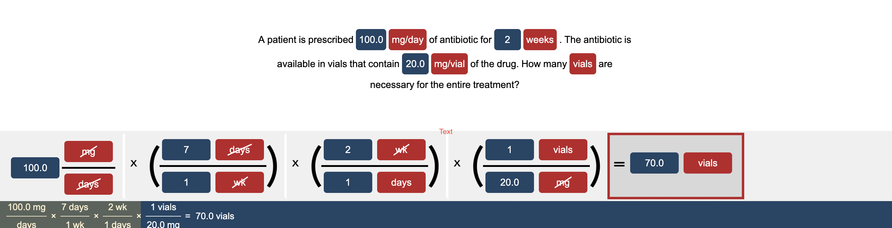 SOLVED A patient is prescribed 100.0 mg / day of antibiotic for 2