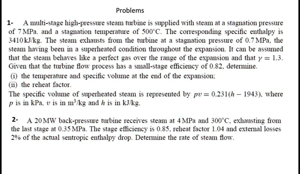 SOLVED Problems 1 A multistage highpressure steam turbine is
