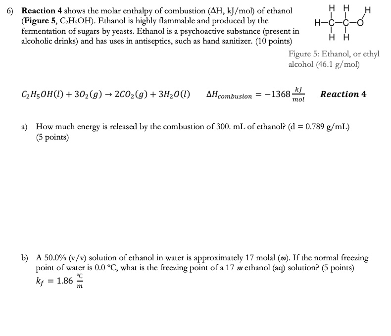 Solved Reaction 4 Shows The Molar Enthalpy Of Combustion Ahk Mol Of Ethanol Figure 5 Czh 9827