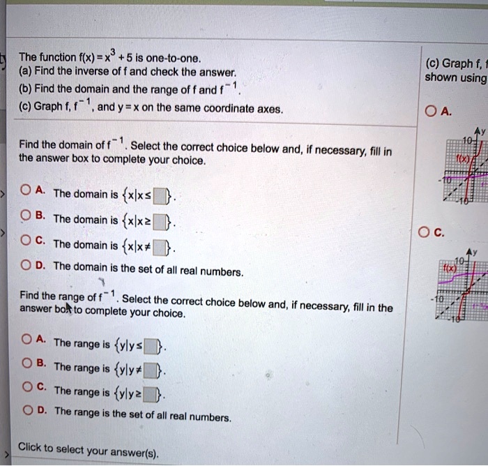 the function 1 fx x3 5 is one to one a find the inverse of f and check ...