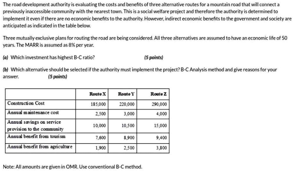 SOLVED: The road development authority is evaluating the costs and ...