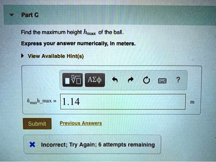 Find The Maximum Height Hmax Of The Ball.