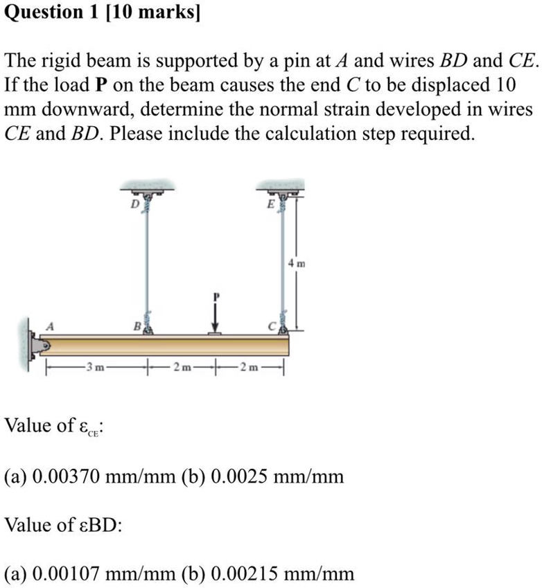 SOLVED: Question 1 [10 marks] The rigid beam is supported by a pin at A ...