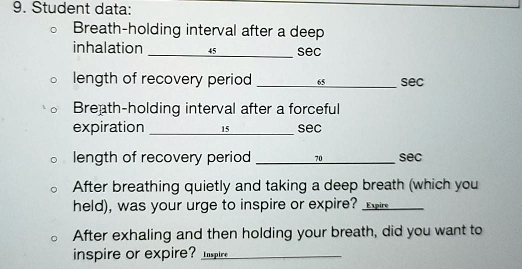 SOLVED Student data Breathholding interval after a deep inhalation
