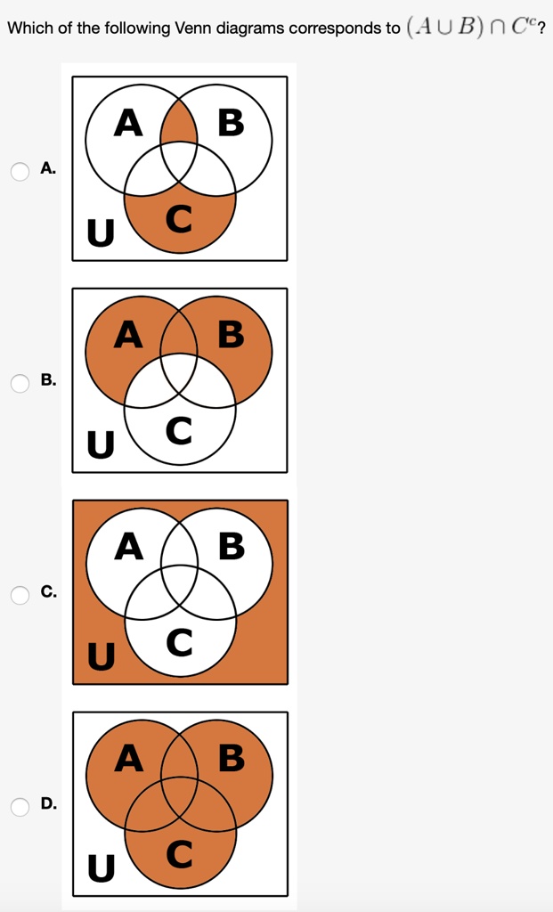 Which Of The Following Venn Diagrams Corresponds To (A âˆª B) âˆ© C? A ...