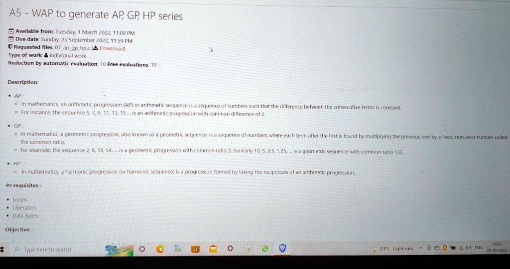 SOLVED Write a program to generate AP GP HP series in C