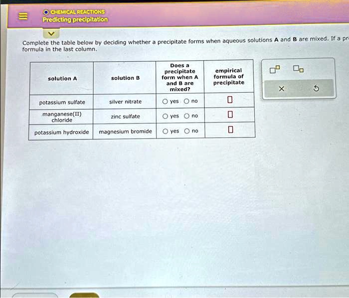 SOLVED Texts CHEMICAL REACTIONS Predicting precipitation Complete