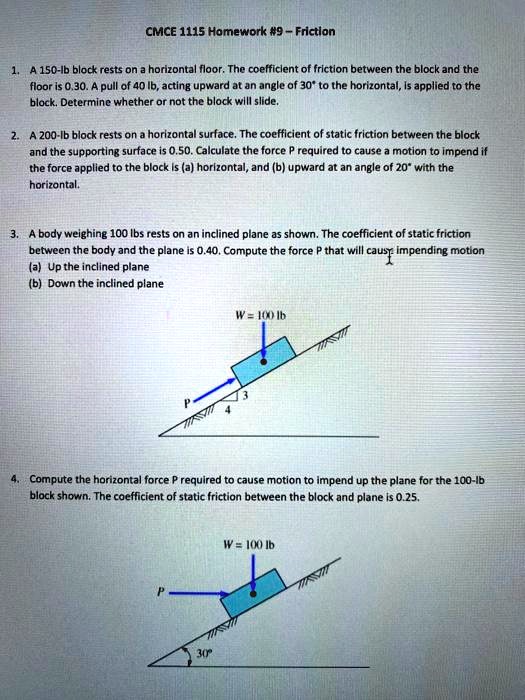 SOLVED: CMCE 1115 Homework #9 Friction A 150-lb Block Rests On A ...