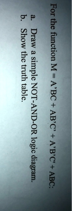 SOLVED: Show the truth table. Draw a simple NOT-AND-OR logic diagram ...