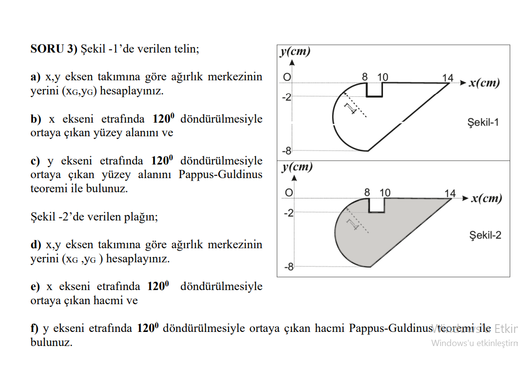 SORU 3) ?ekil -1'de Verilen Telin; A) X, Y Eksen Tak?m?na Göre A??rl?k ...