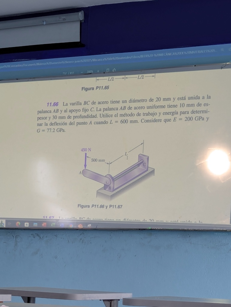 732 817 200 l2 l2 figura p1165 1166 la varilla bc de acero tiene un diametro de 20 mm y esta unida a la palanca ab y al apoyo fijo c la palanca ab de acero uniforme tiene 10 mm de es pesor y 65415