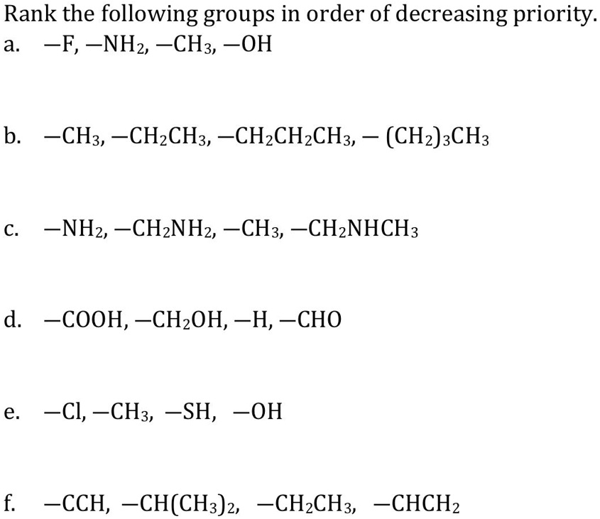 SOLVED: Rank the following groups in order of decreasing priority: a. F ...