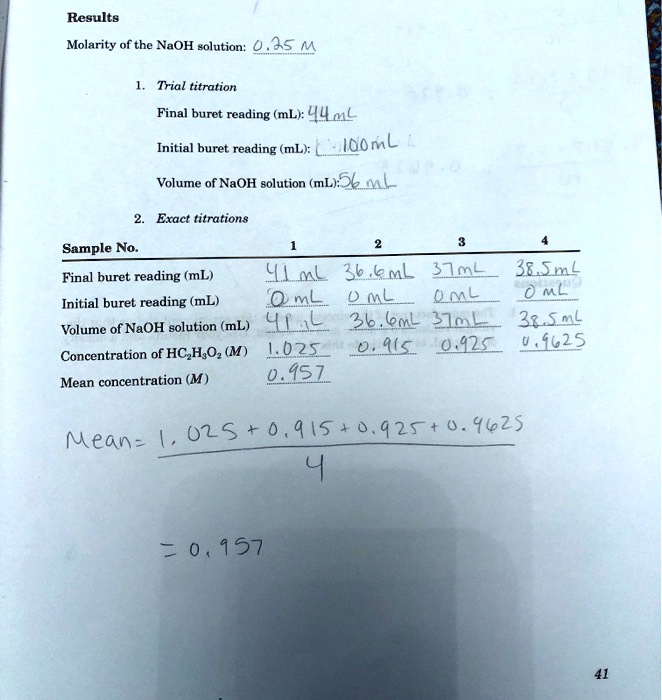 SOLVED Text Results Molarity of the NaOH solution 0.5 M Trial