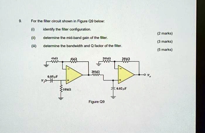 SOLVED: 6 For the filter circuit shown in Figure Q9 below (i) identify ...