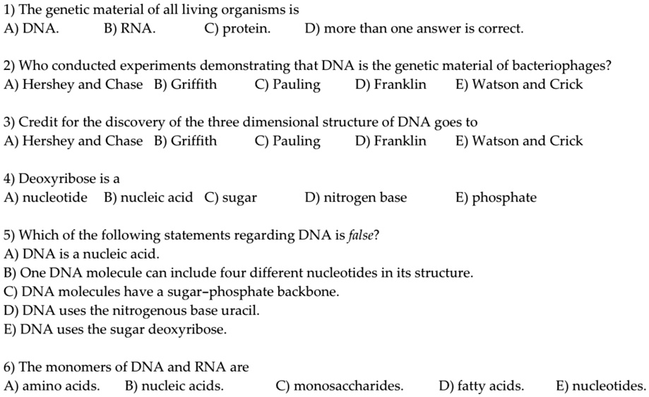 SOLVED: 1) The genetic material of all living organisms is A) DNA B ...