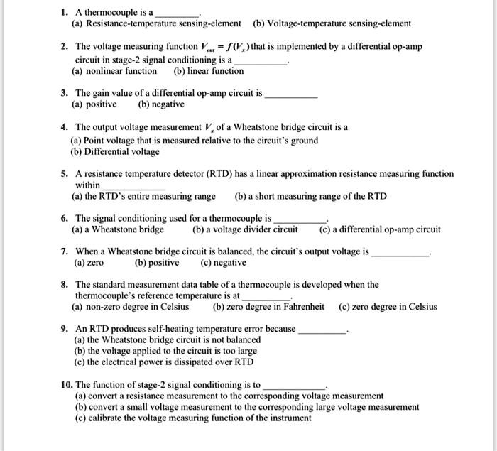 SOLVED A thermocouple is a resistancetemperature sensing element (b