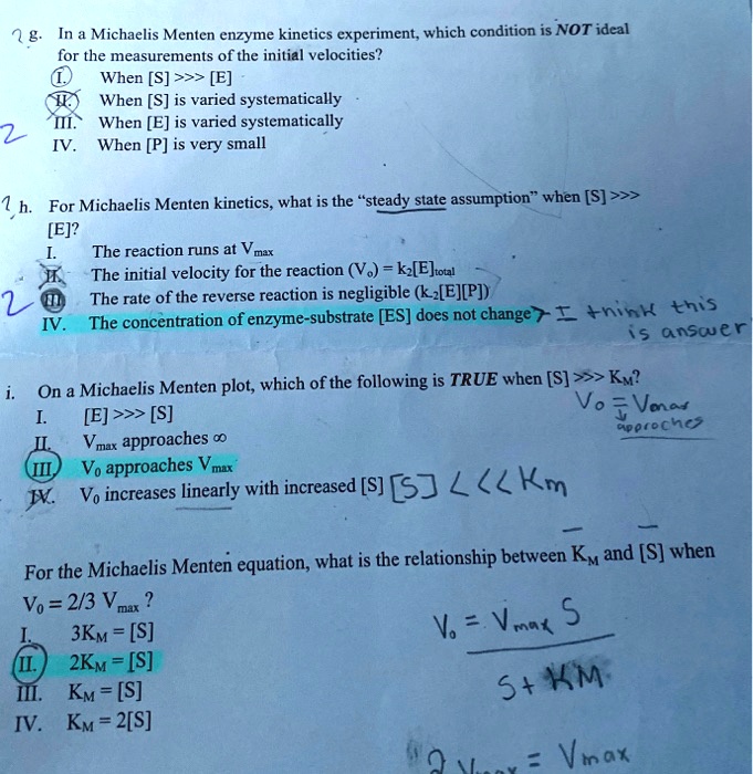 SOLVED 7. MichaelisMenten enzyme experiment; which condition