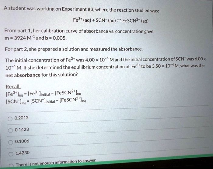 SOLVED A student was working on Experiment 3, where the reaction